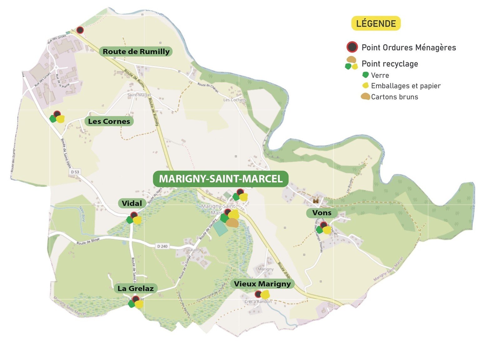 carte de collecte des d&eacute;chets de Marigny-Saint-Marcel